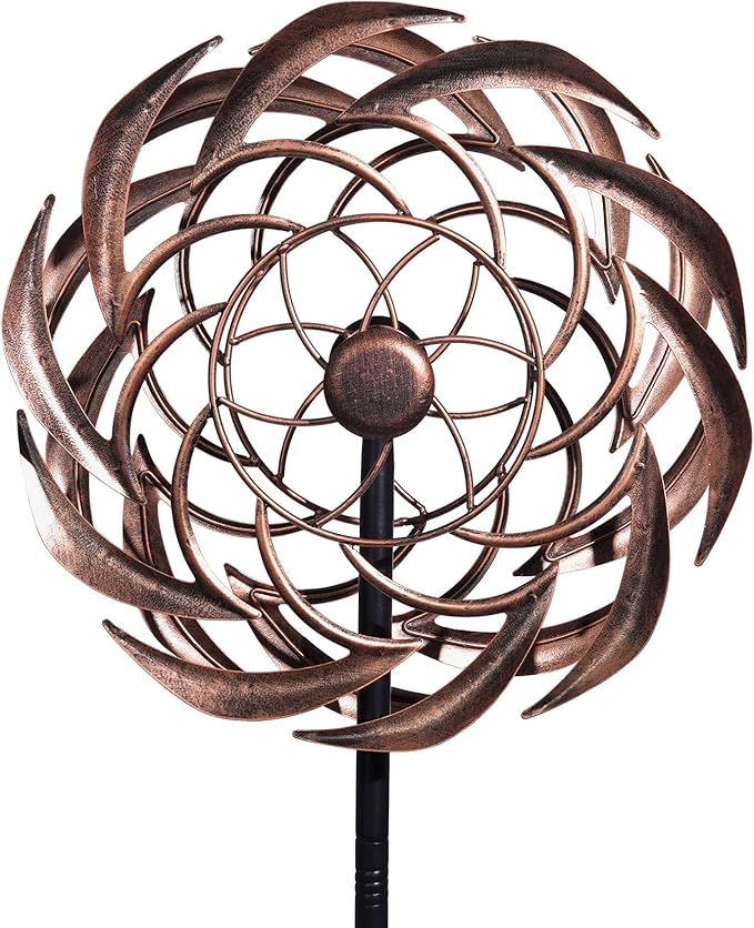 Copper Garden Wind Spinners Outdoor for Yard & Garden – W13xH63" Copper Metal Kinetic Sculpture Inspired by Bronze Sundial – Elegant Outdoor Decor
