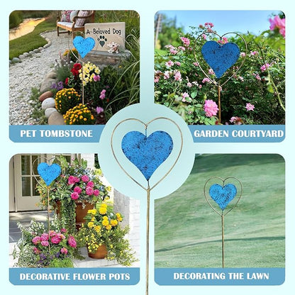 Metal Garden Decor for Outside，Rotating Heart-Shaped Garden Stake, Cemetery Decorations for Grave,Perfect for Planter Decorations, Outdoor Lawn Gardens, Also The Best Choice for Gifts - Blue