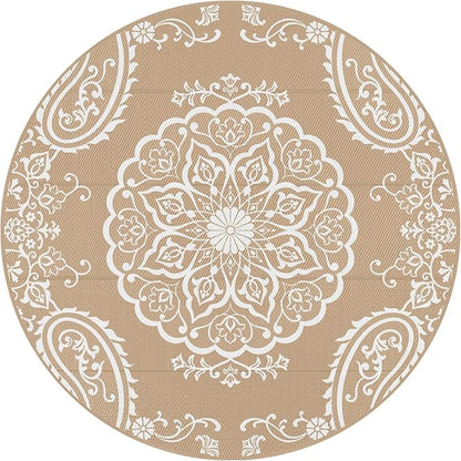 Pauwer Waterproof Outdoor Rug 8ft, Reversible Plastic Straw Patio Camping Rug, Indoor Outdoor RV Mat Carpet for Deck, Camper, Porch, Balcony, Backyard, Picnic, Boho Brown