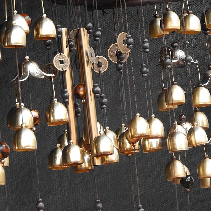 PATIKIL 6 Pcs Wind Chime, Hanging Bells Temple Bells Retro Outdoor Hanging Metal Chinese Wind Chime Round for Outside Garden Camping, Gold Green