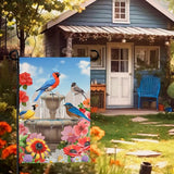 Summer Birdbath Gathering Garden Flag Birds Floral Yard Flag Double Side Polyester Colorful Flowers Garden Flags 12x18 Inch for Outdoor House Banner Decoration