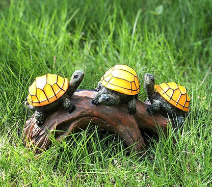 Solar Powered Turtles on Log Outdoor Garden Decor - LED Light, Outdoor Statues, Decor, and Gifts for Mom, Grandma, Birthday - Solar Light for Garden and Outdoors