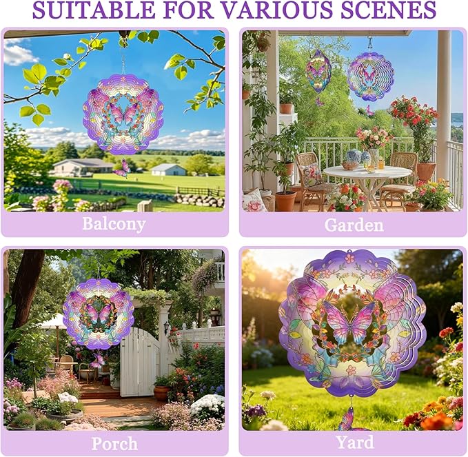 3D Wind Spinner, 12 inch 3D Kinetic Metal Garden Spinners, Rustproof Metal Garden Decor Yard Art, Wind Sculptures Ideal Gift for Homeowners & Garden Lovers