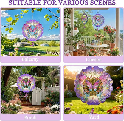 3D Wind Spinner, 12 inch 3D Kinetic Metal Garden Spinners, Rustproof Metal Garden Decor Yard Art, Wind Sculptures Ideal Gift for Homeowners & Garden Lovers