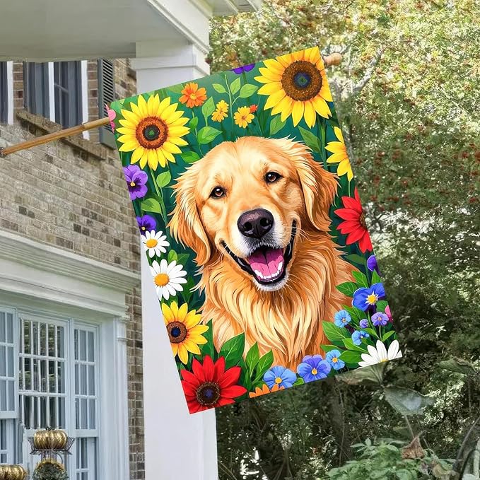 BlissYard Spring Dog Garden Flag Double Sided 12x18 Inch Cute Golden Retriever Seasonal Welcome Small Flags For Outside Outdoor Decor Yard Farmhouse Holiday Spring Summer Decorations Yard Flags