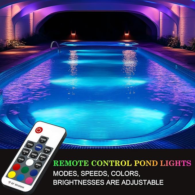 SoulBay Pond Lights with Remote, 4pcs RGB IP68 Waterproof Underwater LED Lights with 8-H Timer and Power Supply for Pond Garden Landscape Lighting for Patio, Garden, Fountain, Aquarium Decoration