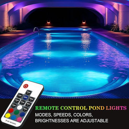 SoulBay Pond Lights with Remote, 4pcs RGB IP68 Waterproof Underwater LED Lights with 8-H Timer and Power Supply for Pond Garden Landscape Lighting for Patio, Garden, Fountain, Aquarium Decoration
