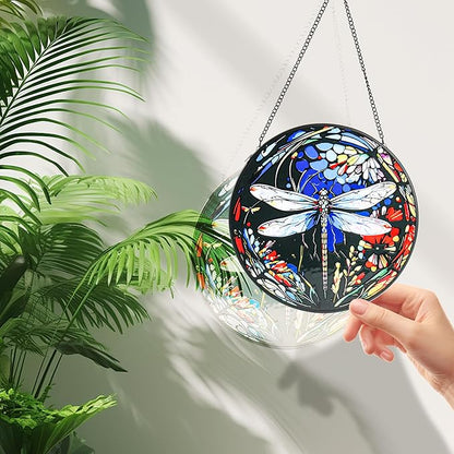 Stained Glass Window Hanging - Dragonfly Suncatcher for Door Terrace Garden Kitchen Home Decor, Sun Catchers Decoration for Christmas, Mother's Day and Birthday Gifts for Women, Men, and Mom 9.8 in