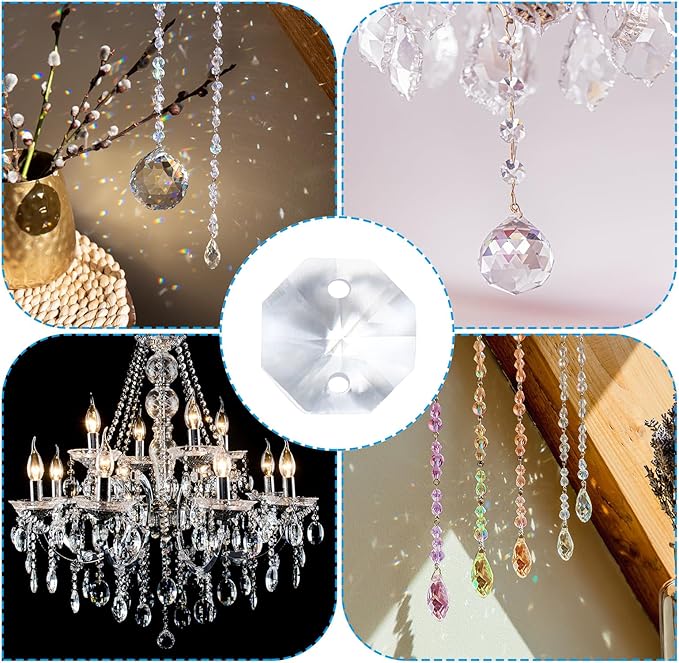 PATIKIL K9 Crystal Octagon Beads 2 Holes Pendants, 60 Pack 10mm Chandelier Prisms Parts Ornaments Hanging Beads for DIY Arts Crafts Decoration, Clear