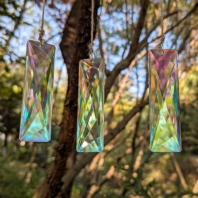 Iridescent Crystal Prism Suncatcher,3pc Rectangular DIY suncatcher for Windows Hanging,Sparkling Crystal Chandelier penadant for Home,Windows, car Decor,Chakra, Gardens