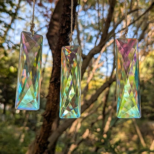 Iridescent Crystal Prism Suncatcher,3pc Rectangular DIY suncatcher for Windows Hanging,Sparkling Crystal Chandelier penadant for Home,Windows, car Decor,Chakra, Gardens