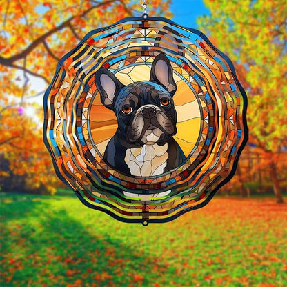French Bulldog Wind Spinner Pet Dog Memorial Gifts, Vibrant 3D Kinetic Metal Hanging Outdoor Garden Decor, Frenchie Gifts for Dog Lovers, 8" Wind Sculptures for Patio, Porch, Yard Art (Frenchie 6)