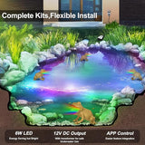 Pond Light with APP, 6W Frog Fountain Light led Underwater with 12V Transformer, IP68 Waterproof Underwater Pond Lights with Long Cable for Ponds Waterfall Fountain Water Feature, 4 SpotLights