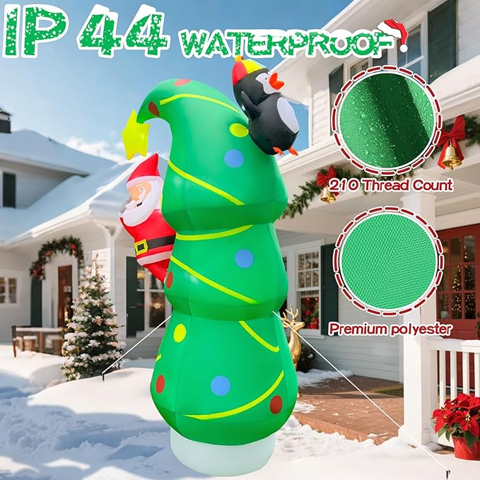 7FT Inflatables Christmas Tree 7FT Christmas Tree Inflatable Outdoor Decor Combined with Santa Penguin Xmas Tree Blow Up Yard Decor with Built-in 5 LEDs for Yard Garden Law(with Storage Bag)