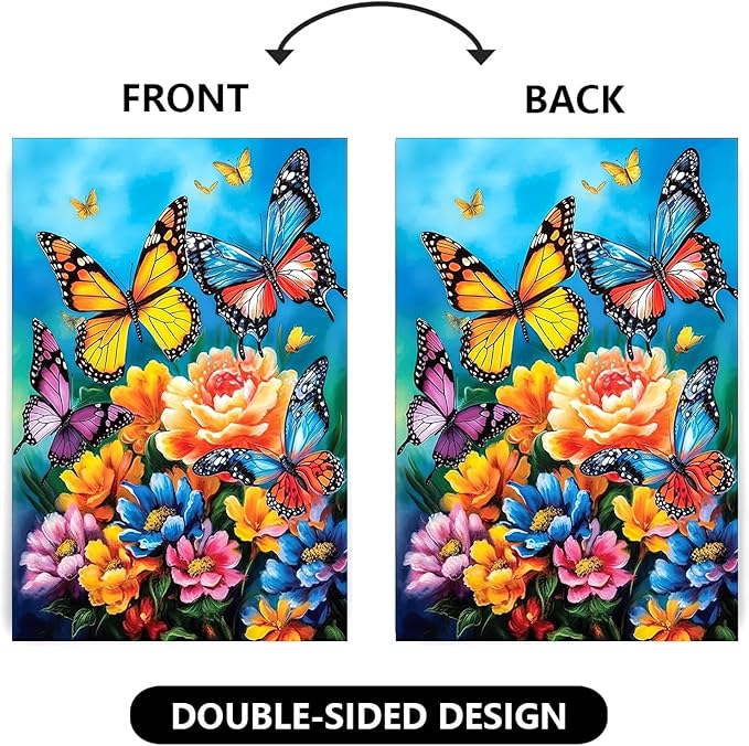 Spring Summer House Flags 28x40 Double Sided Large Butterfly Garden Flag Flower Yard Flags for Outside Butterflies Outdoor Decorative Floral Welcome Flags