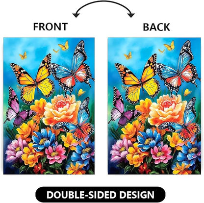 Spring Summer House Flags 28x40 Double Sided Large Butterfly Garden Flag Flower Yard Flags for Outside Butterflies Outdoor Decorative Floral Welcome Flags
