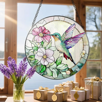 Hummingbird Suncatcher Stained Glass, Stain Glass Window Hanging, 8 Inch Stained Glass Decor, Bird Wall Art, Hummingbird Gifts, Gifts for Mom, Indoor Decor, Memory Sympathy Gift