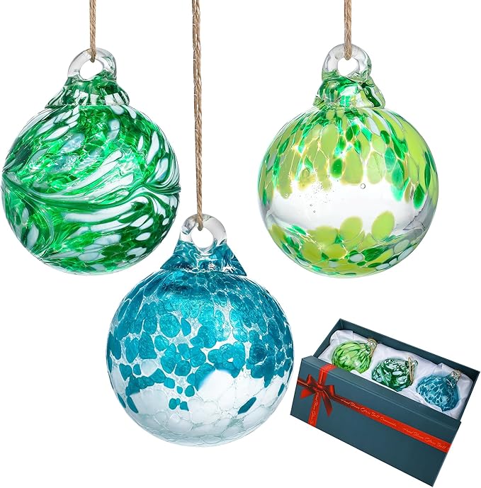 3pcs Hand Blown Glass Gazing Balls 2.3in Hanging Friendship Ball Decor for Home Garden Patio
