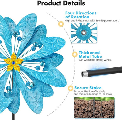 Outdoor Metal Wind Spinner – 76 in Kinetic Garden Windmill Sculpture, Heavy-Duty Rustproof Waterproof Yard Patio Lawn Decor with Dual Rotors – Easy Install Gift