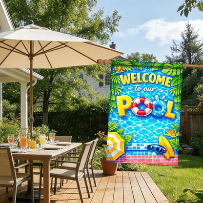 Nuxovilar Large Summer Garden Flag Welcome Pool Float Surf Board Pattern Polyester 28×40 Inches Garden Flags for Outside Poolside Decor Yard Porch