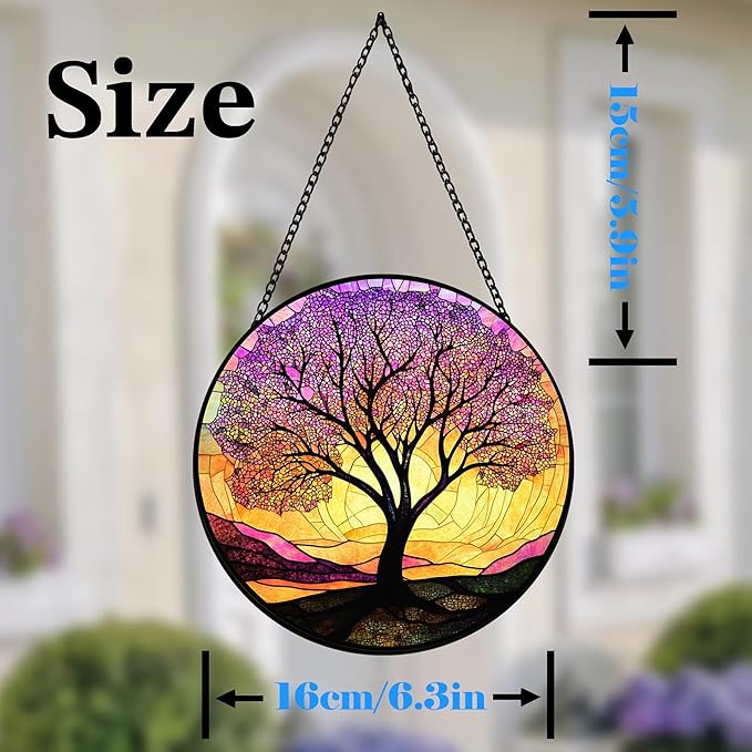 Stained Glass Suncatcher Purple Tree of Life Window Hangings Colored Glass Suncatcher Crafts Kits for Indoor Garden Decoration Christmas Home Decor Gift for Lovers 6.3 in