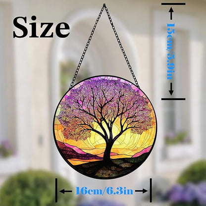 Stained Glass Suncatcher Purple Tree of Life Window Hangings Colored Glass Suncatcher Crafts Kits for Indoor Garden Decoration Christmas Home Decor Gift for Lovers 6.3 in