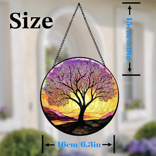 Stained Glass Suncatcher Purple Tree of Life Window Hangings Colored Glass Suncatcher Crafts Kits for Indoor Garden Decoration Christmas Home Decor Gift for Lovers 6.3 in