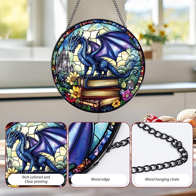 Dragon Stained Glass Window Hanging, Sun Catchers Indoor Window Gifts for Friends and Family, Dragon Wall SunCatchers Decor for Garden Home Birthday Christmas