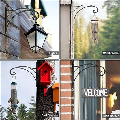 Hanging Plant Brackets, Pack of 2 Iron Hanging Basket Bracket Durable Weather-Resistant Outdoor Plant Hooks for Hanging Plant Lantern Windchime Birdhouse Metal Sign Fruit Bracket, Screw Included