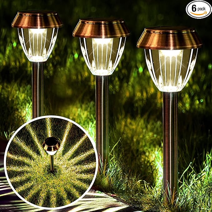 6 Pack Solar Pathway Lights Outdoor, New Upgraded Adjustable Warm & Cool White Solar Lights Outdoor Waterproof, Solar-Powered Garden Light for Path, Walkway, Yard, Driveway, Lawn, Backyard Decor