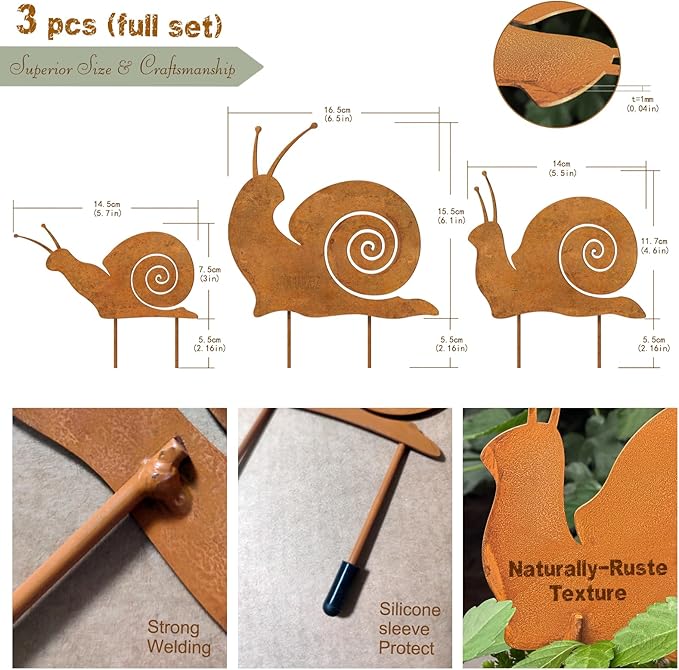 3pcs Metal Yard Art,Snail Garden Decor, Outside Lawn Ornaments Porch Backyard Sculpture, Patio Lawn Garden Yard Decorations