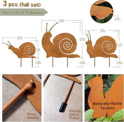 3pcs Metal Yard Art,Snail Garden Decor, Outside Lawn Ornaments Porch Backyard Sculpture, Patio Lawn Garden Yard Decorations