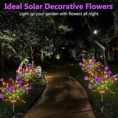 Glooglitter 2 Pack Solar Stake Lights Outdoor Decor Waterproof Mums Artificial Flowers Solar Lights for Outdoor Garden Yard Pathway Decor (Purple,Violet)