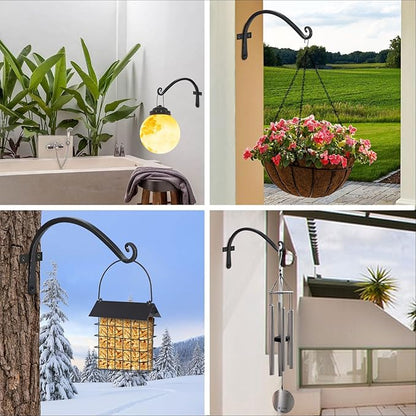FEED GARDEN 2 Pack 12 Inch Hanging Plant Bracket Wall Hooks Decorative Plant Hangers for Outdoor Hanging Bird Feeders, Wind Chimes, Plant Baskets, Black