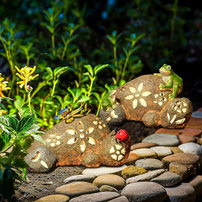 Butterfly Garden Statues Butterfly on Stone Statue with Solar LED Lights for Porch Patio Lawn Yard Art Decoration Christmas Birthday Gardening Gifts for Mom Women