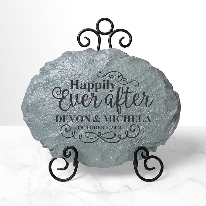 Let's Make Memories Personalized Just Married Garden Stone - for Newlyweds - Customize with Names & Date - Outdoor Décor