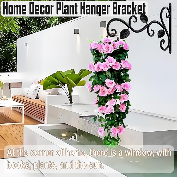 Plant Hanging Bracket, 10 inch Wall Mount Plant Hanger Outdoor Indoor, Decorative Outdoor Hanging Plant Bracket Hooks for Planter Flower Bird Feeder Lanterns Wind Chimes 2 Count