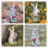 Garden Statues Rabbit with Solar Light,Bunny Outdoor Garden Decor Ornaments for Patio Yard Art,Birthday Gift Easter House Warming Garden for Women Mom,Resin Animal Figurine with Wider Base