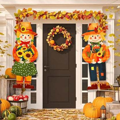 NOVWANG 2 Pcs Fall Scarecrow Windsocks, Autumn Outdoor Hanging Flag Fall Scarecrow Hanging Sign Thanksgiving Outside Flag for Yard Lawn Patio Garden Party Decorations