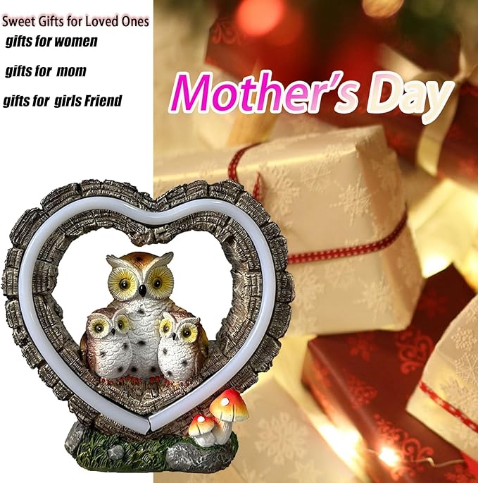 Solar Owl Garden Statue, Outdoor Waterproof Handmade Resin Statue Solar LED Lights, Warm Owl Family Decoration, Suitable for Roads, Yards, lawns