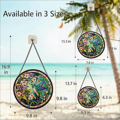 Stained Glass Sun Catcher,Fly HummingbirdStained Glass Window Hanging Garden Decor,Sun Catchers Indoor Window,Whimsical Decoration for Home Backyard Patio Lawn Porch with 6.3 INCH
