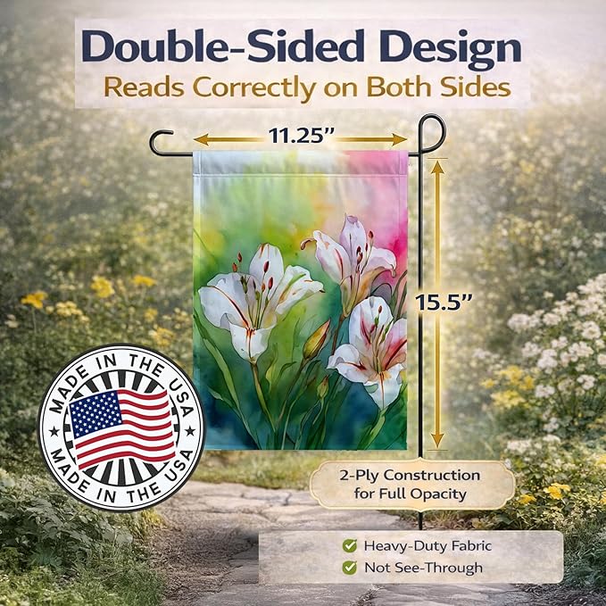 Caroline's Treasures Utah Sego Lilies in Watercolor Garden Flag Mailbox Flag Decorative Yard Flag Banner Outside Patio Artwork Yard Flower Beds, Garden Size, Multicolor