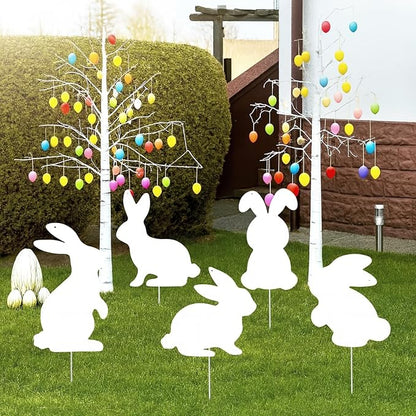 5 Pcs Metal Easter Yard Decorations Outdoor Easter Bunny Yard Signs with Stakes Cute Spring Rabbit Decorative Lawn Signs for Indoor Outdoor Garden Pathway Walkway Spring Holiday Party Decor