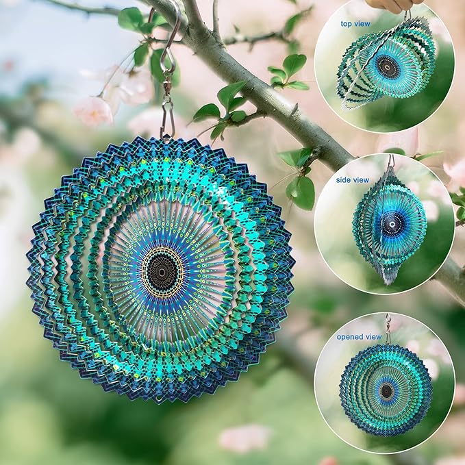 FONMY Stainless Steel Wind Spinner Mandala Starry Sky 6 inch 3D Stainless Steel Laser Cut Metal Art Geometric Pattern - Hanging Wind Spinner Kinetic Yard Art Decorations - Indoor/Outdoor Décor