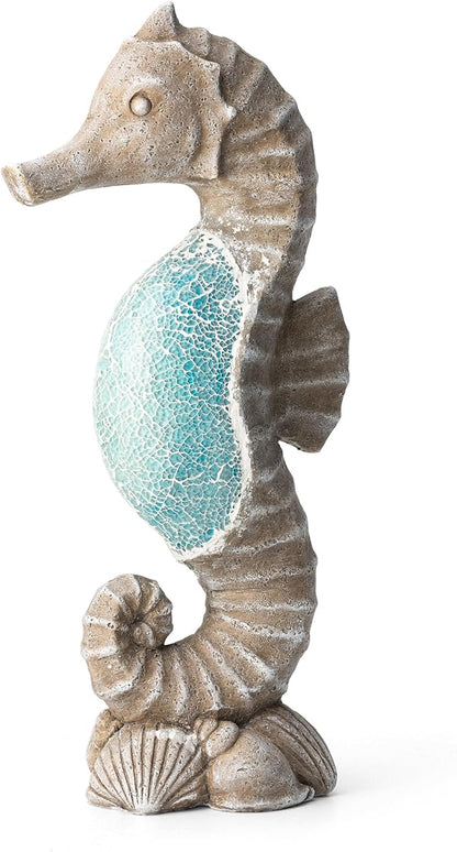 Glitzhome MGO Marine Faux Granite and Mosaic Sea Horse Statue Indoor and Outdoor Decoration, 21 "H