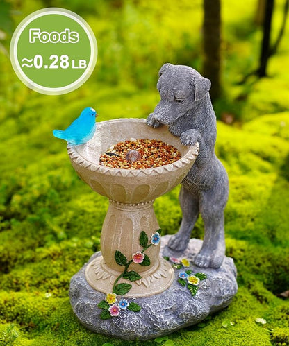 Nacome Solar Dog Statue for Garden Decor: IP44 Weatherproof Resin with Automatic Lighting - No Installation- Outdoor Yard Patio Balcony Art - Birthday Gifts for Bird Lovers Mom Grandma Women
