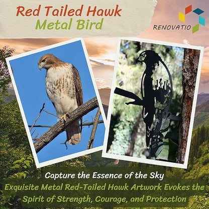 Renovatio Metal Bird Decor, Gifts for Mom, Majestic Bird Decoration, Metal Garden Sculpture, Outdoor Tree Ornaments – A Remarkable Outdoor Yard Decor – Hawk (Black)
