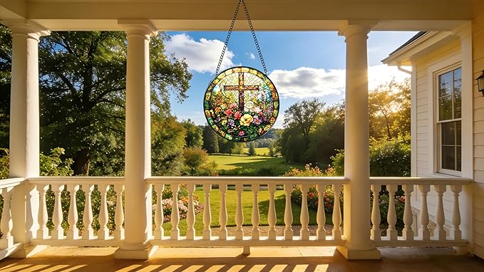Funoasis Stained Glass Window Hanging 6.3 Inches Suncatcher - The Religious Atmosphere Imbued with A Pastoral Style Ornaments Sun Catcher Home Decor Women Birthday