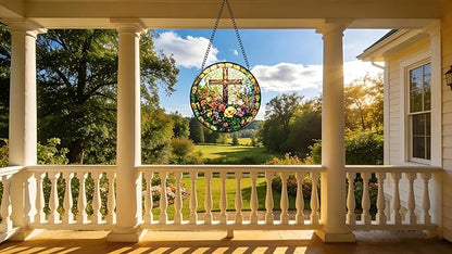 Funoasis Stained Glass Window Hanging 6.3 Inches Suncatcher - The Religious Atmosphere Imbued with A Pastoral Style Ornaments Sun Catcher Home Decor Women Birthday