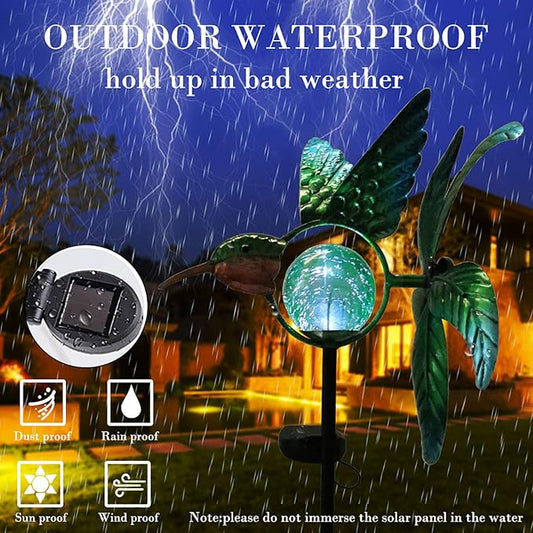 Solar Lights Outdoor Garden Hummingbird Solar Garden Stakes Light Decorative Wind Spinner Pathway Light for Yard Decor Green